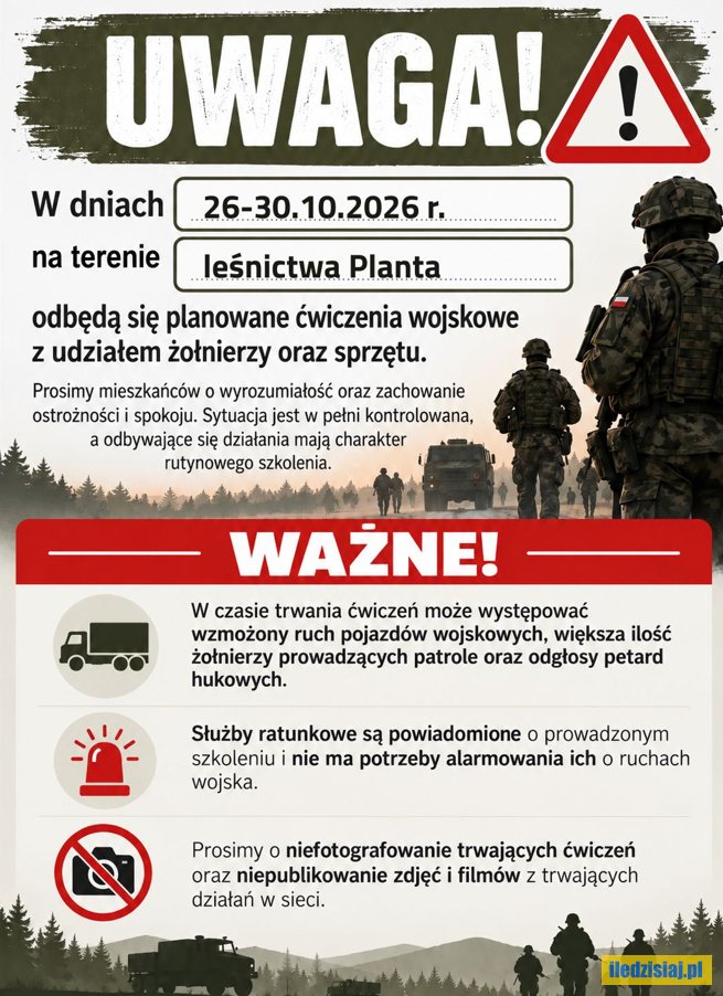Ćwiczenia wojskowe na terenie Leśnictwa Planta. Ważna informacja dla mieszkańców - Powiat Radzyński